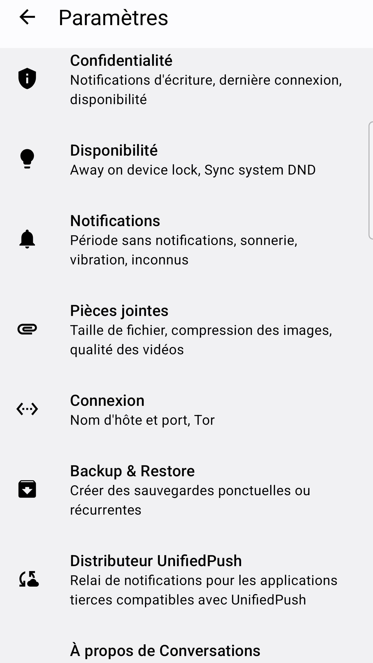 Paramètres de Conversations