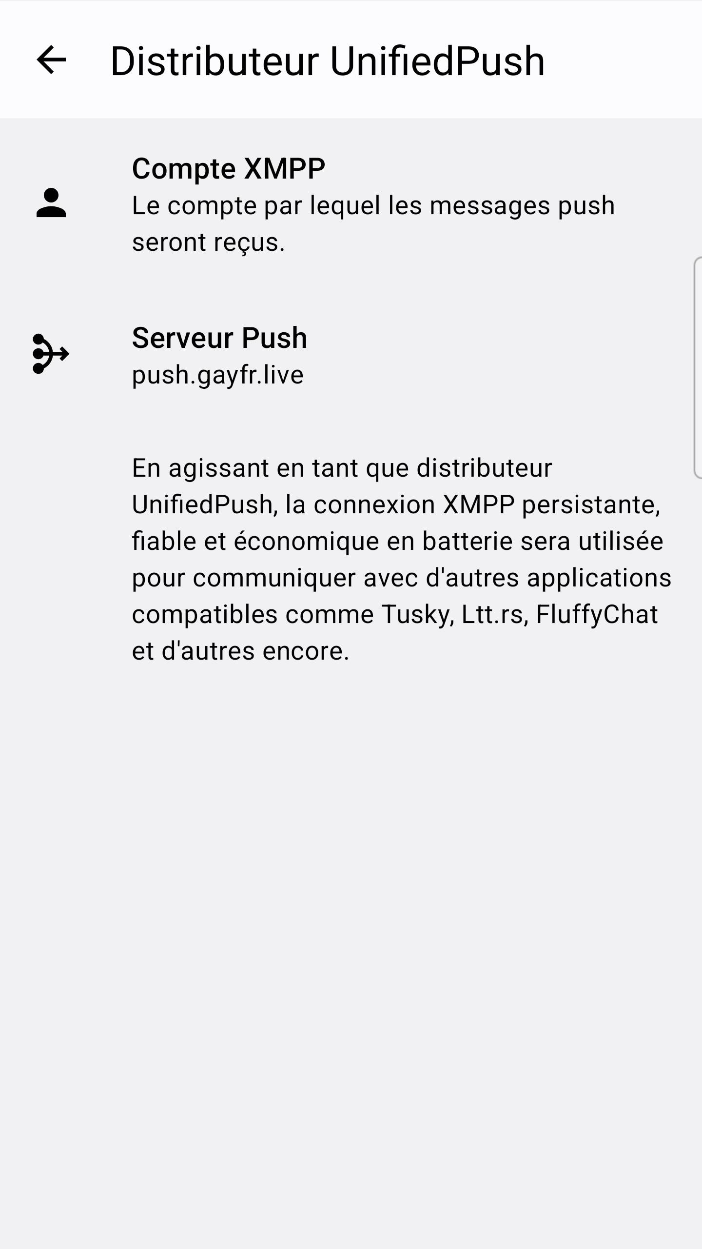 Paramètres UnifiedPush